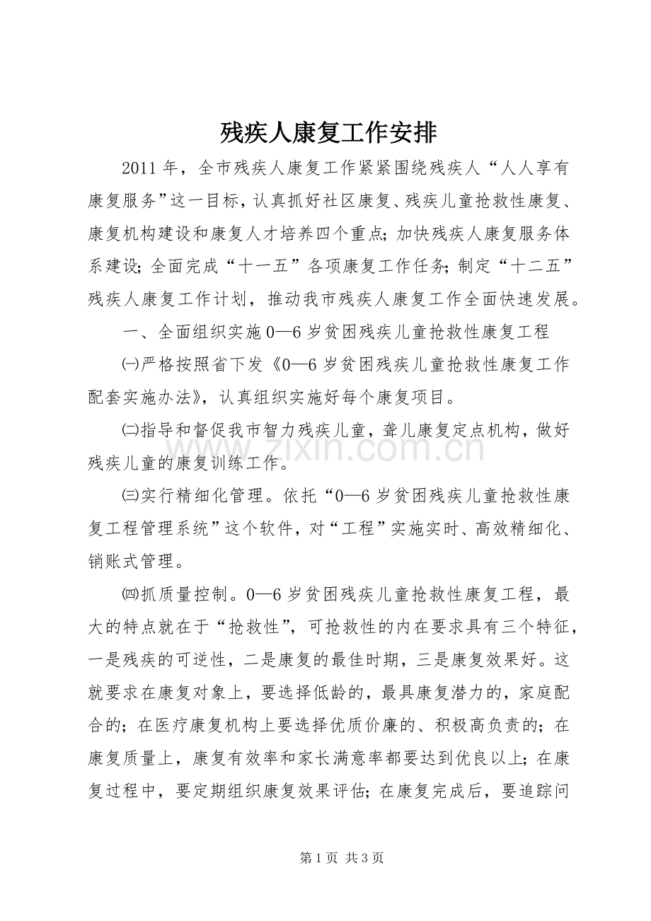 残疾人康复工作安排 .docx_第1页
