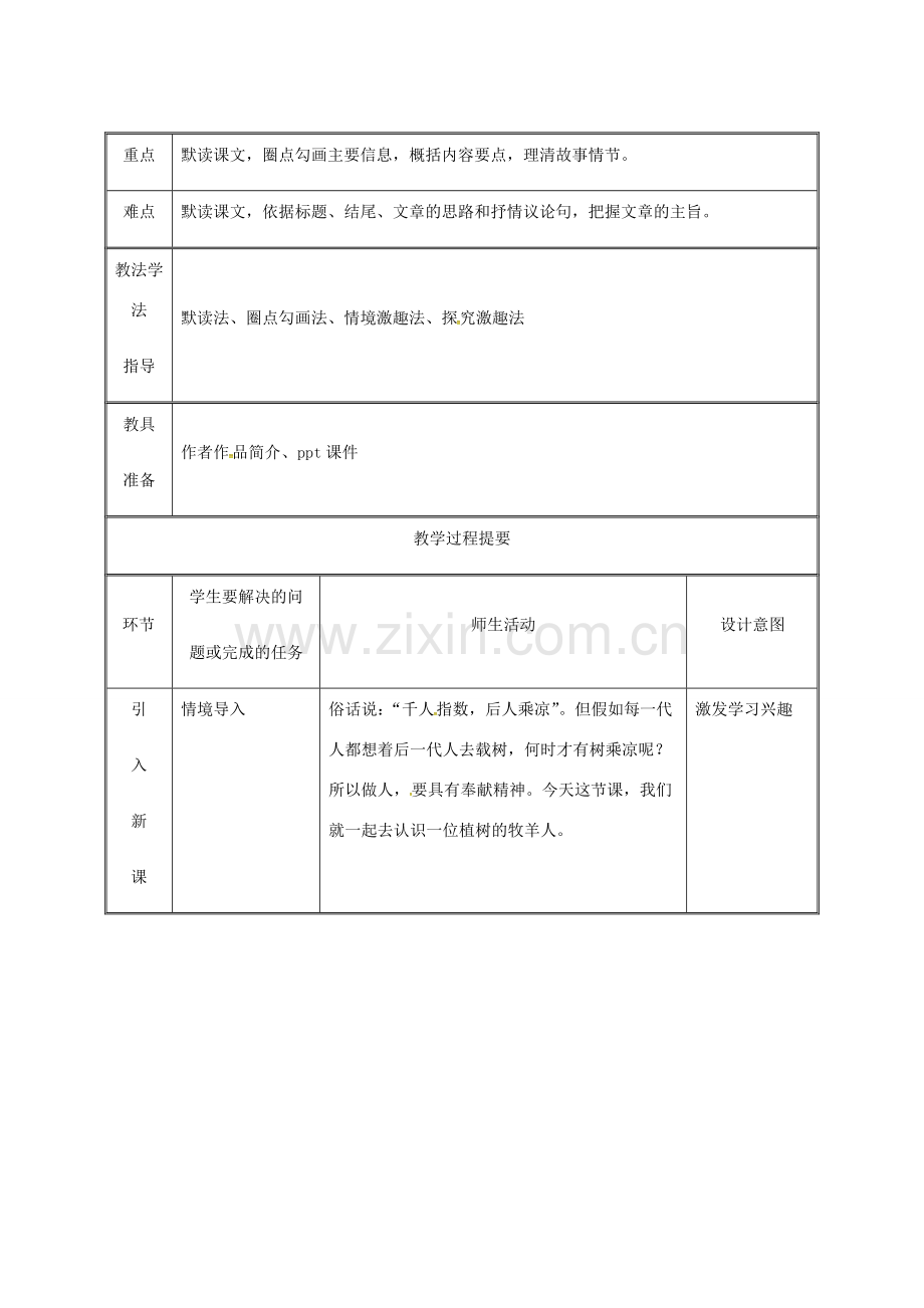 湖南省迎丰镇七年级语文上册 第四单元 13《植树的牧羊人》（第1课时）教案 新人教版-新人教版初中七年级上册语文教案.doc_第2页