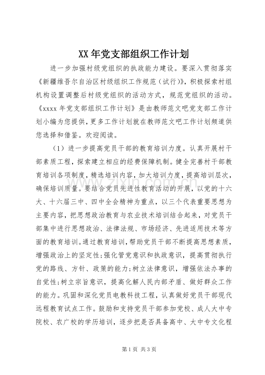 XX年党支部组织工作计划.docx_第1页