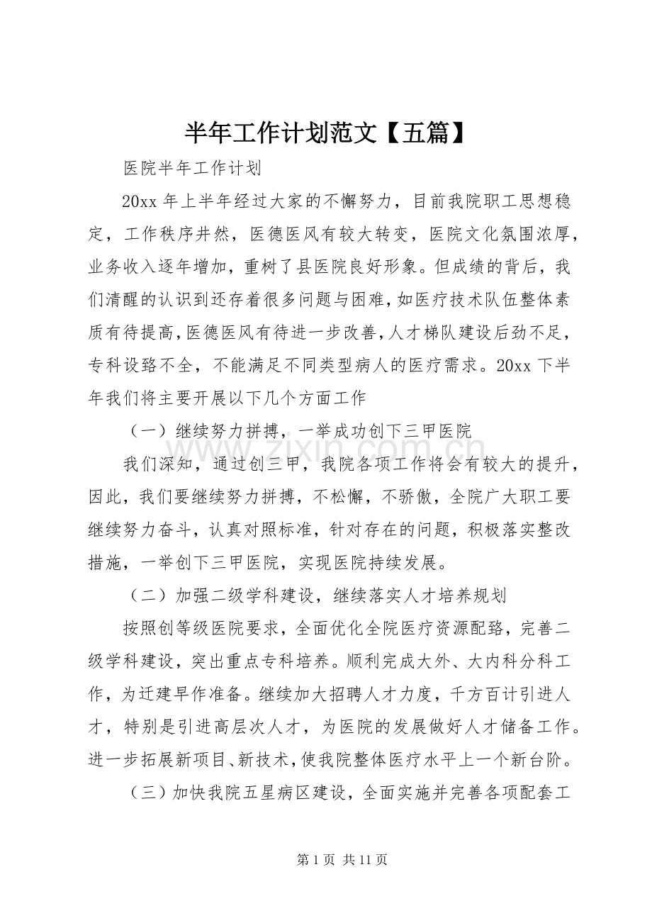 半年工作计划范文【五篇】.docx_第1页