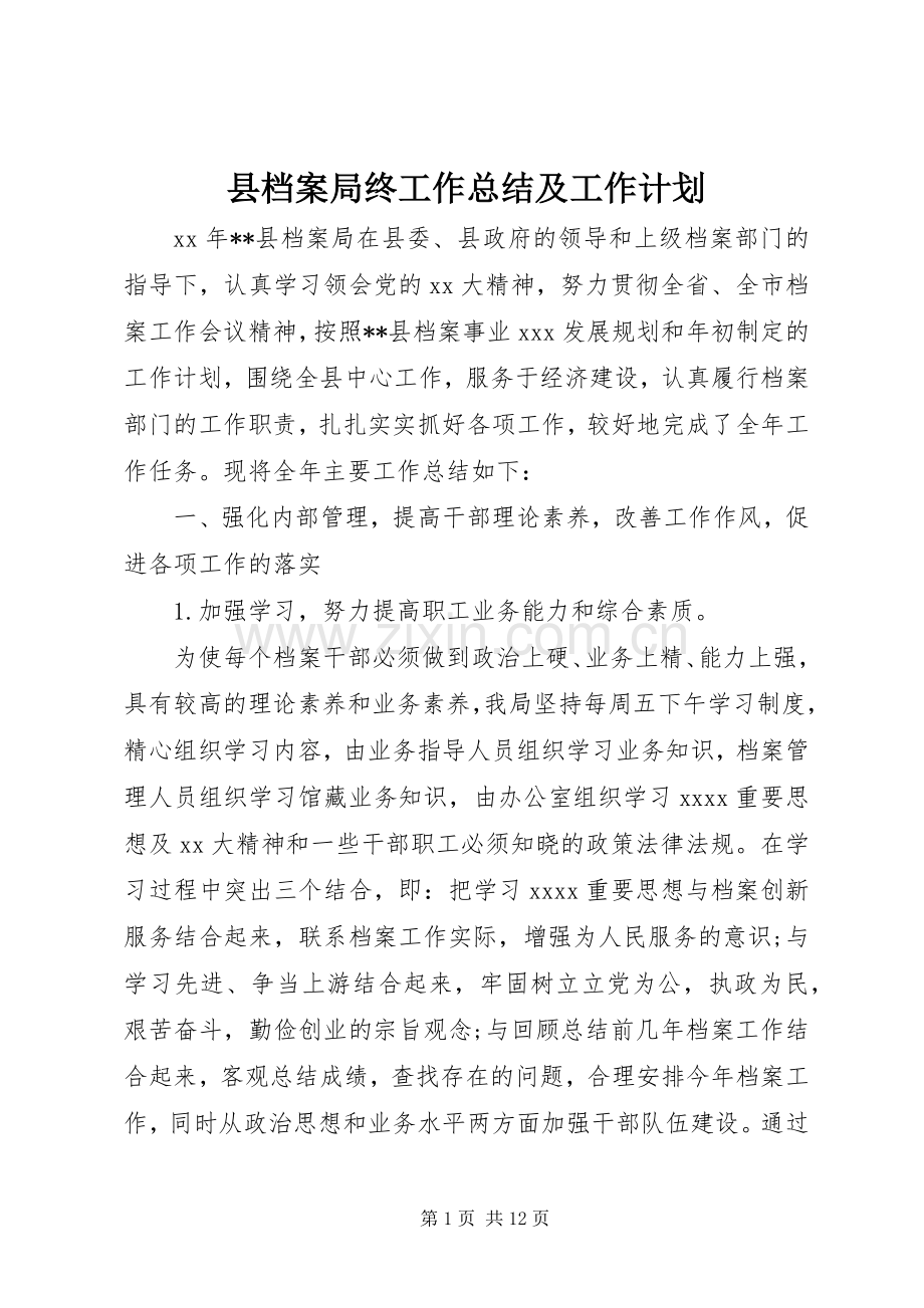 县档案局终工作总结及工作计划.docx_第1页