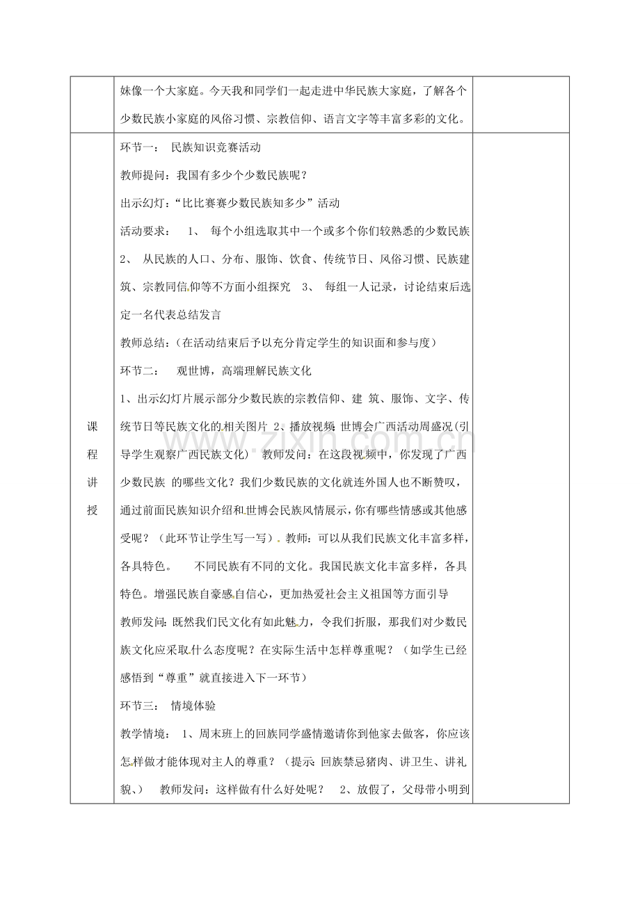 河北省邯郸市八年级政治下册 第三单元 在同一片土地上 7 中华民族大家庭（兄弟姐妹平等尊重）教案 教科版-教科版初中八年级下册政治教案.doc_第2页