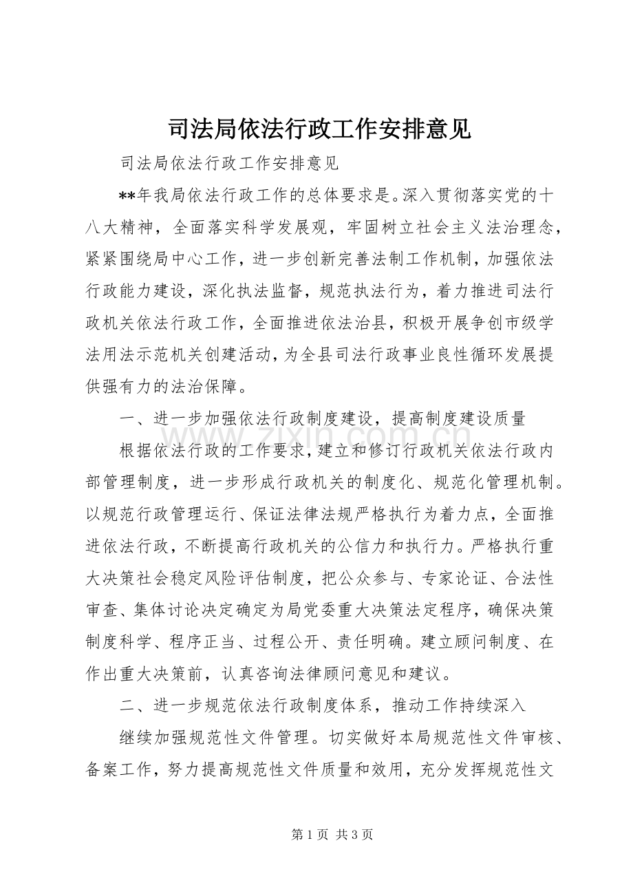 司法局依法行政工作安排意见.docx_第1页