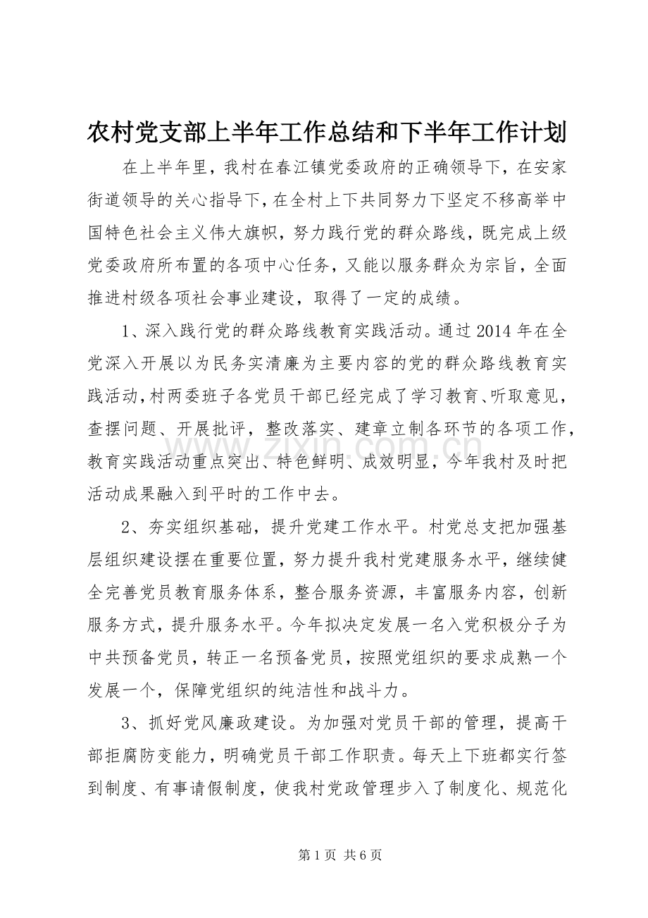 农村党支部上半年工作总结和下半年工作计划.docx_第1页