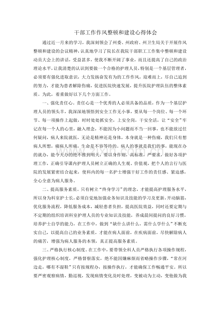 干部工作作风整顿和建设心得体会.doc_第1页
