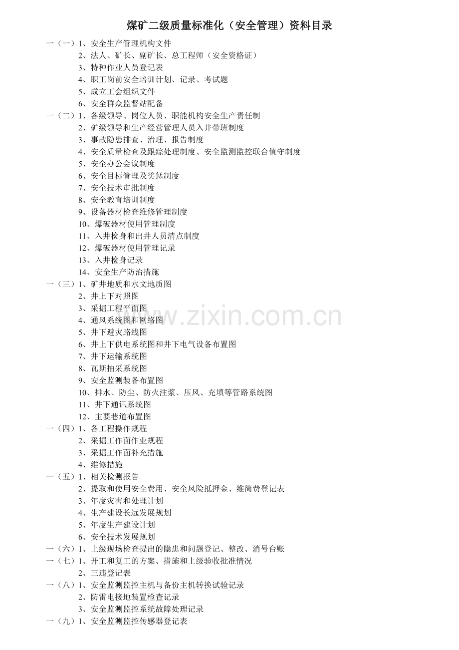 煤矿二级质量标准化资料目录.doc_第1页