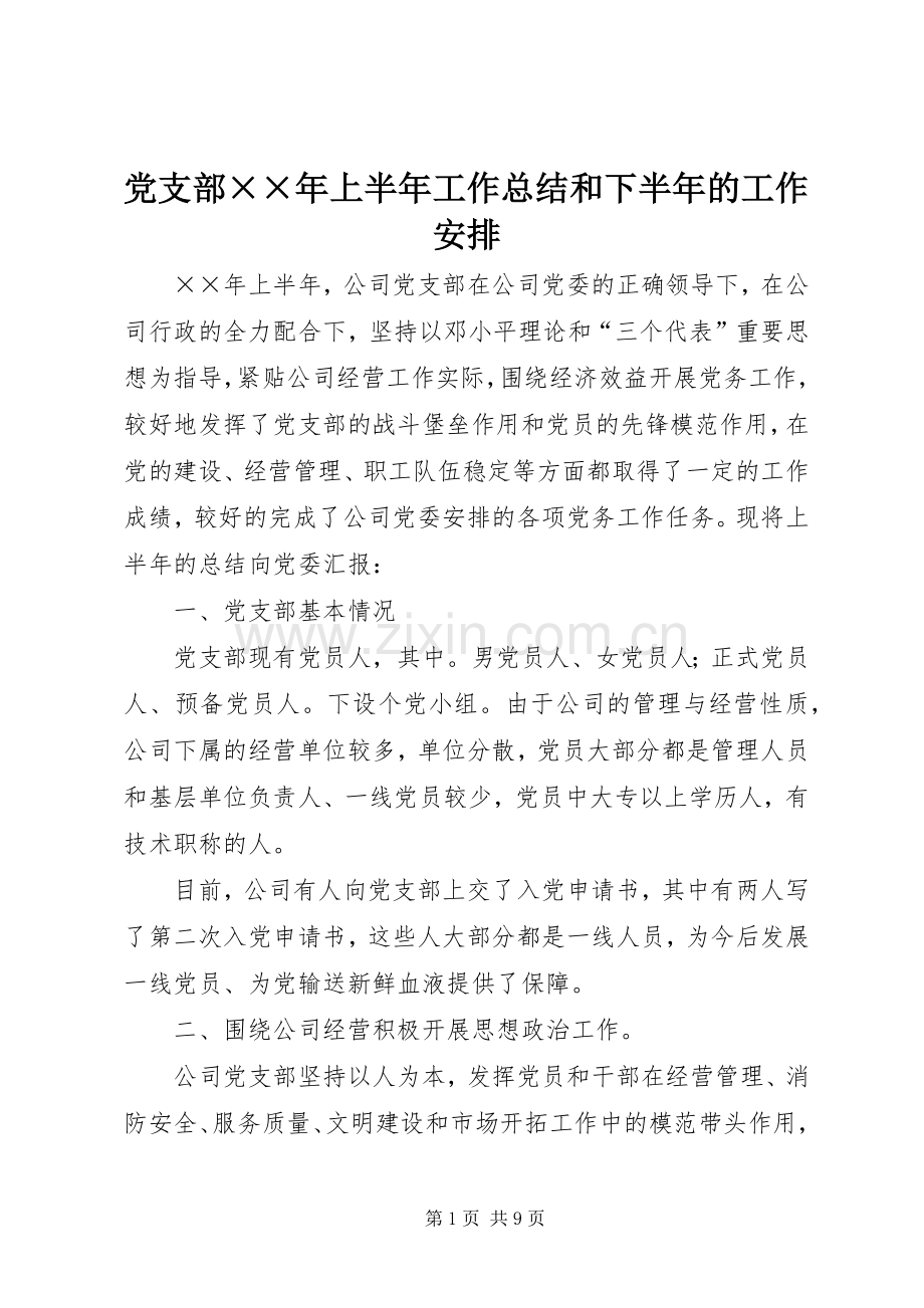 党支部××年上半年工作总结和下半年的工作安排 .docx_第1页