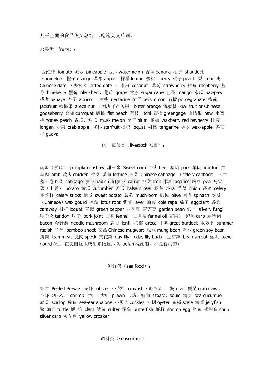 几乎全面的食品英文总结（吃遍英文单词）.doc_第1页