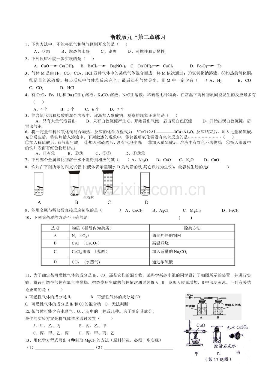 浙教版科学九上第二章测试.doc_第1页