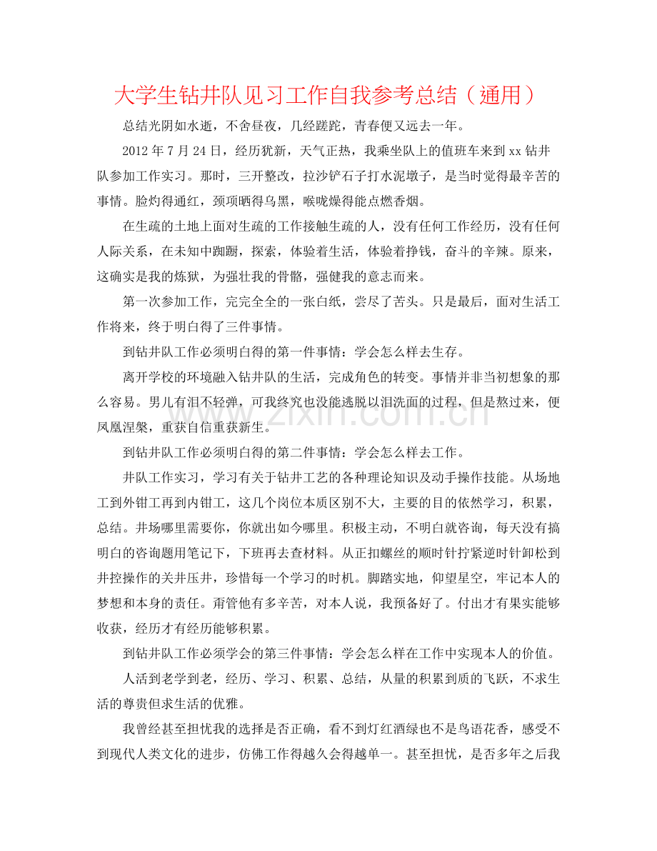 大学生钻井队见习工作自我参考总结（通用）.docx_第1页