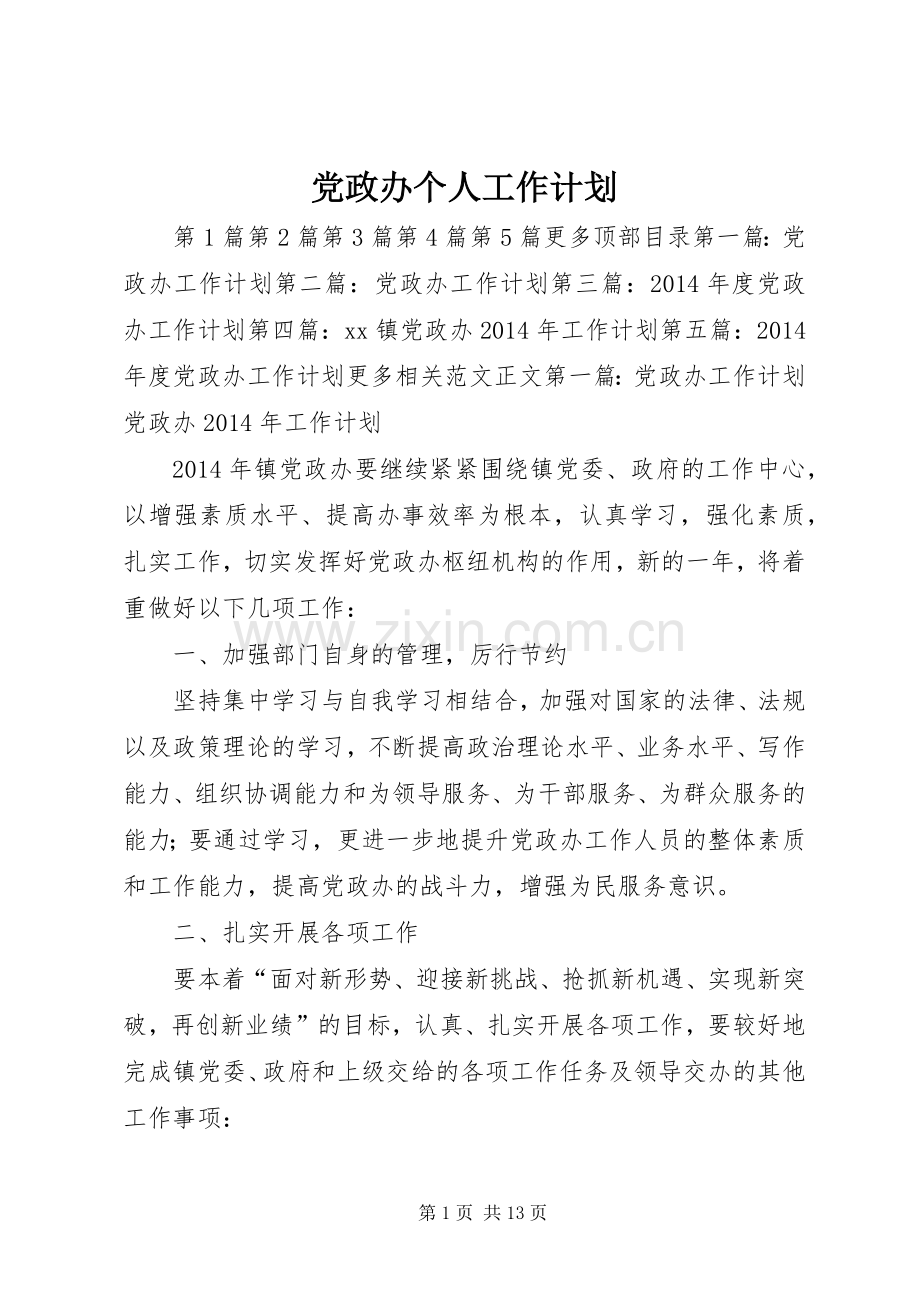 党政办个人工作计划.docx_第1页