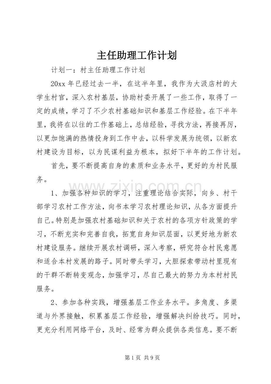 主任助理工作计划.docx_第1页