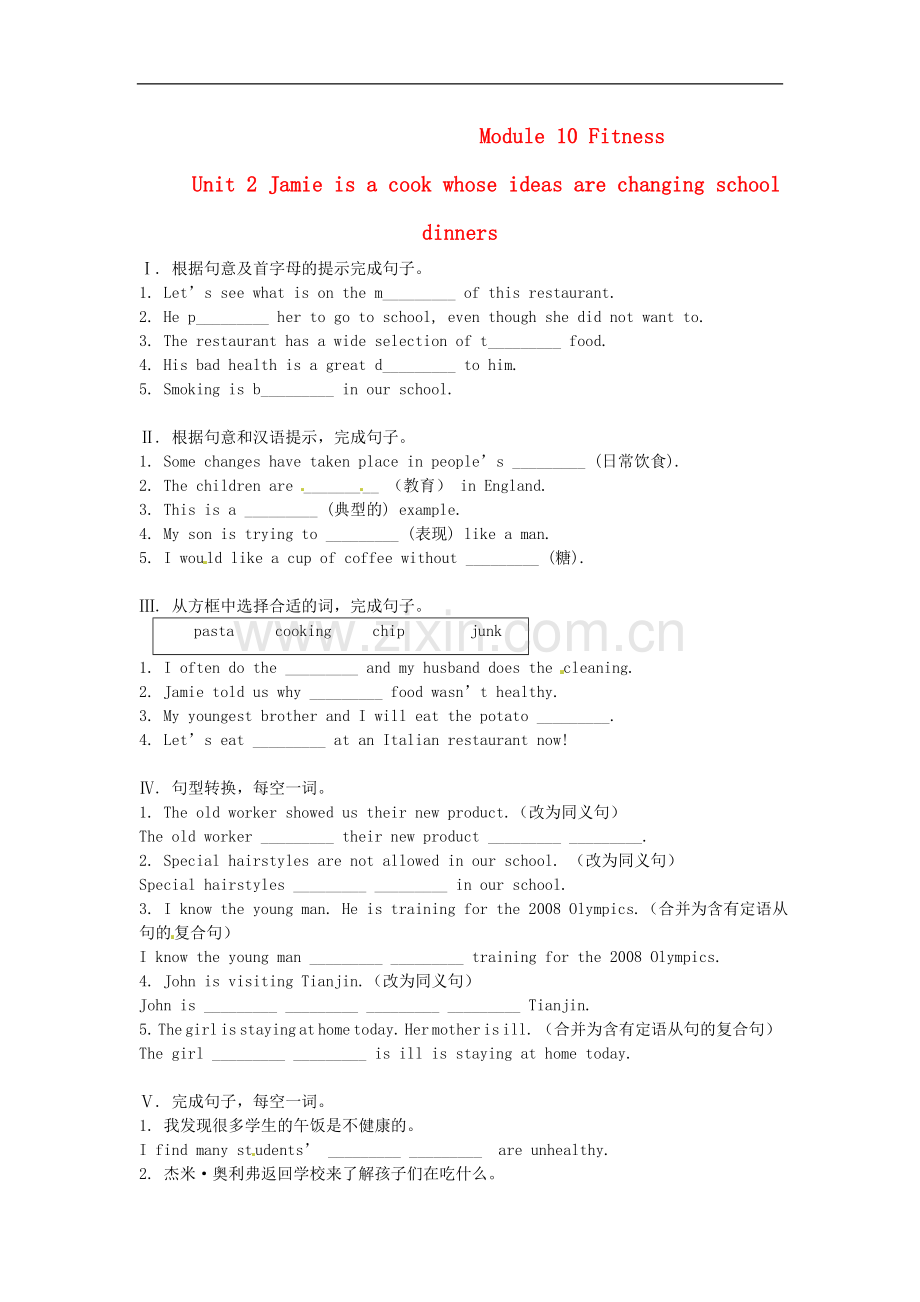 九年级英语上册-Module-10-Unit-2-Jamie-is-a-cook-whose-ideas-are-changing-school-dinners同步练习-外研.doc_第1页