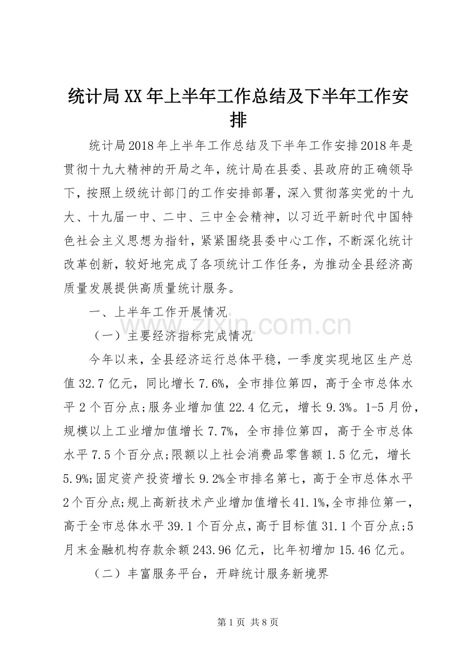 统计局XX年上半年工作总结及下半年工作安排 .docx_第1页