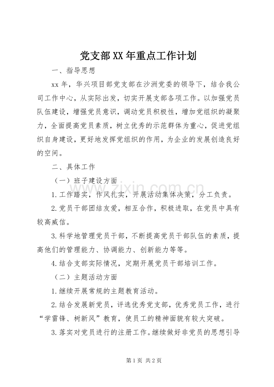 党支部XX年重点工作计划_1.docx_第1页