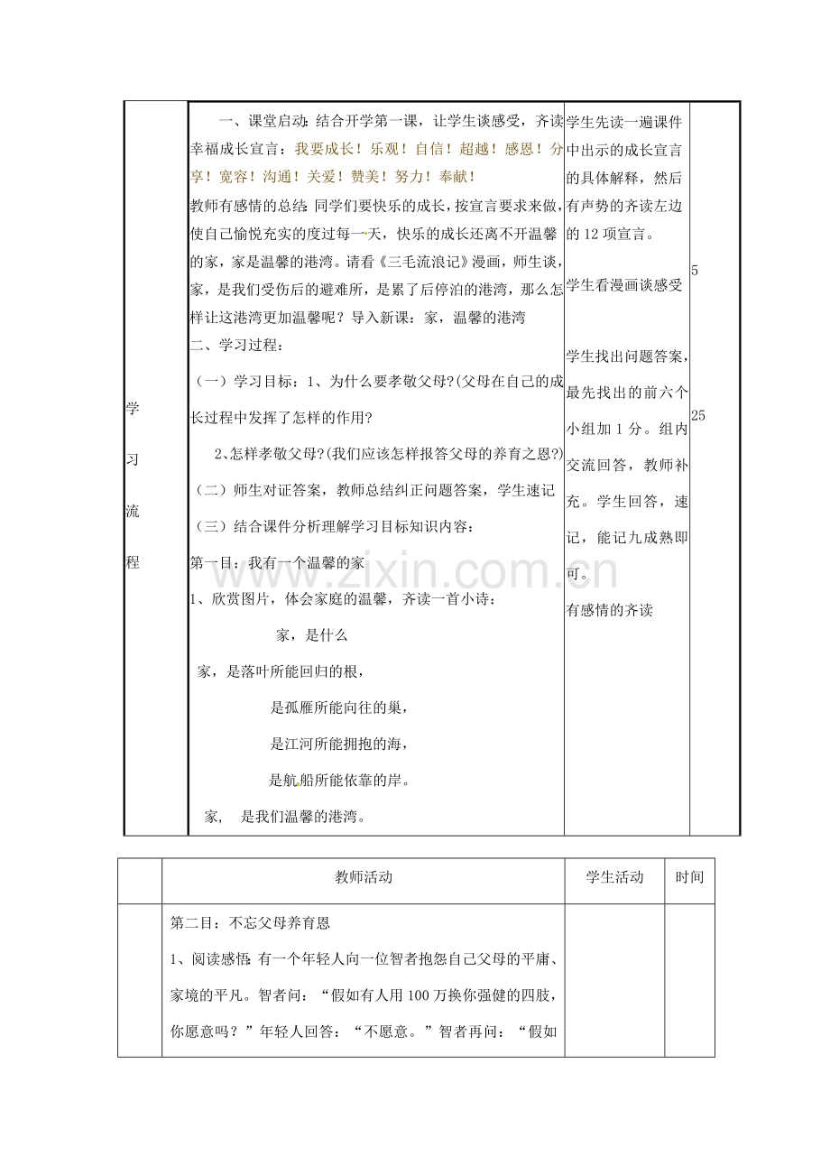 山东省邹平县实验中学八年级政治下册《家温馨的港湾》教学案 新人教版.doc_第2页