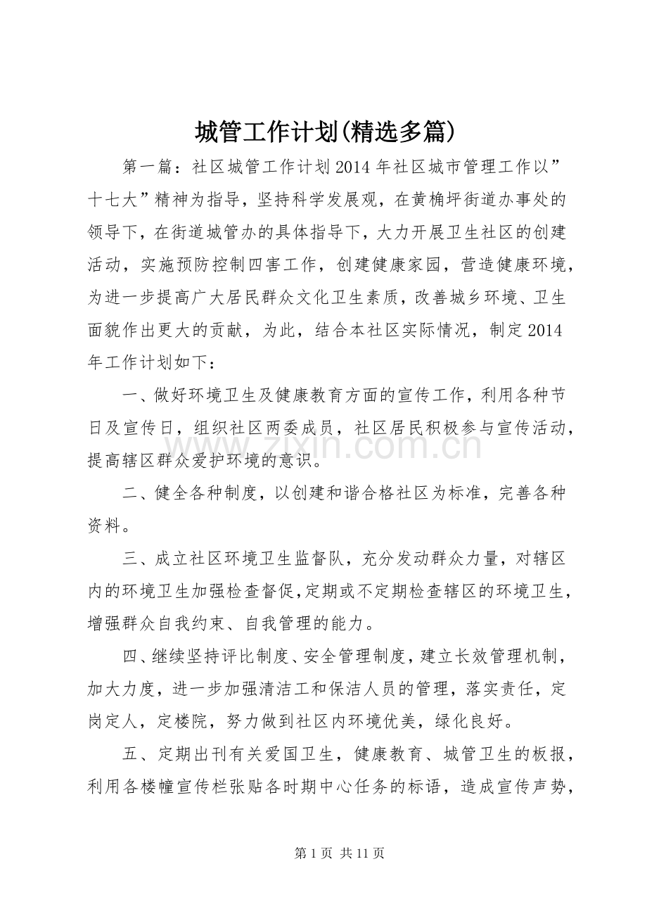 城管工作计划(多篇)_1.docx_第1页