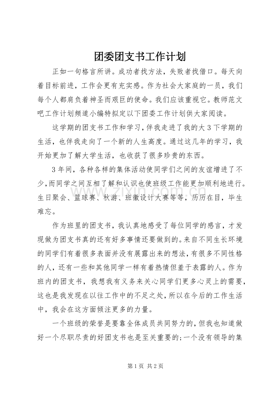 团委团支书工作计划.docx_第1页