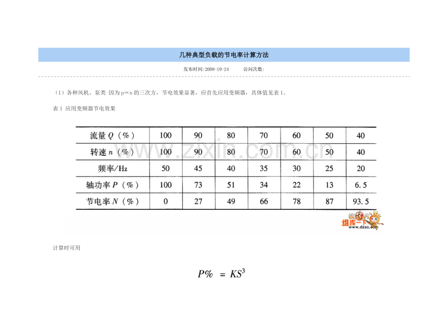 几种典型负载（风机、水泵）的节电率计算方法.doc_第1页