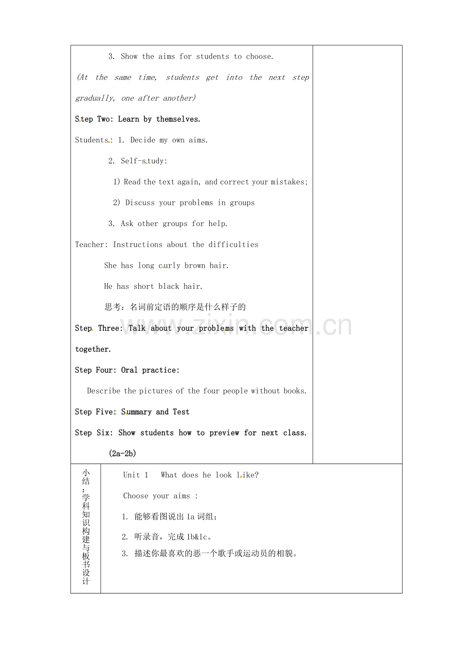 七年级英语上册《Unit 1 What does he look like period 4》教案 鲁教版五四制-鲁教版五四制初中七年级上册英语教案.doc_第2页
