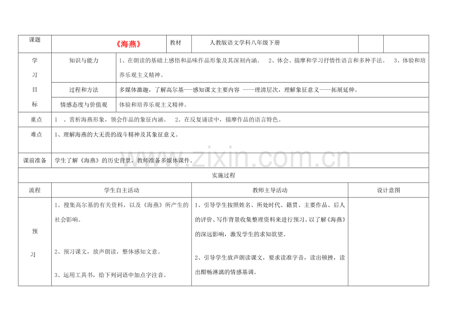 八年级语文下册 海燕教案41 人教新课标版.doc_第1页