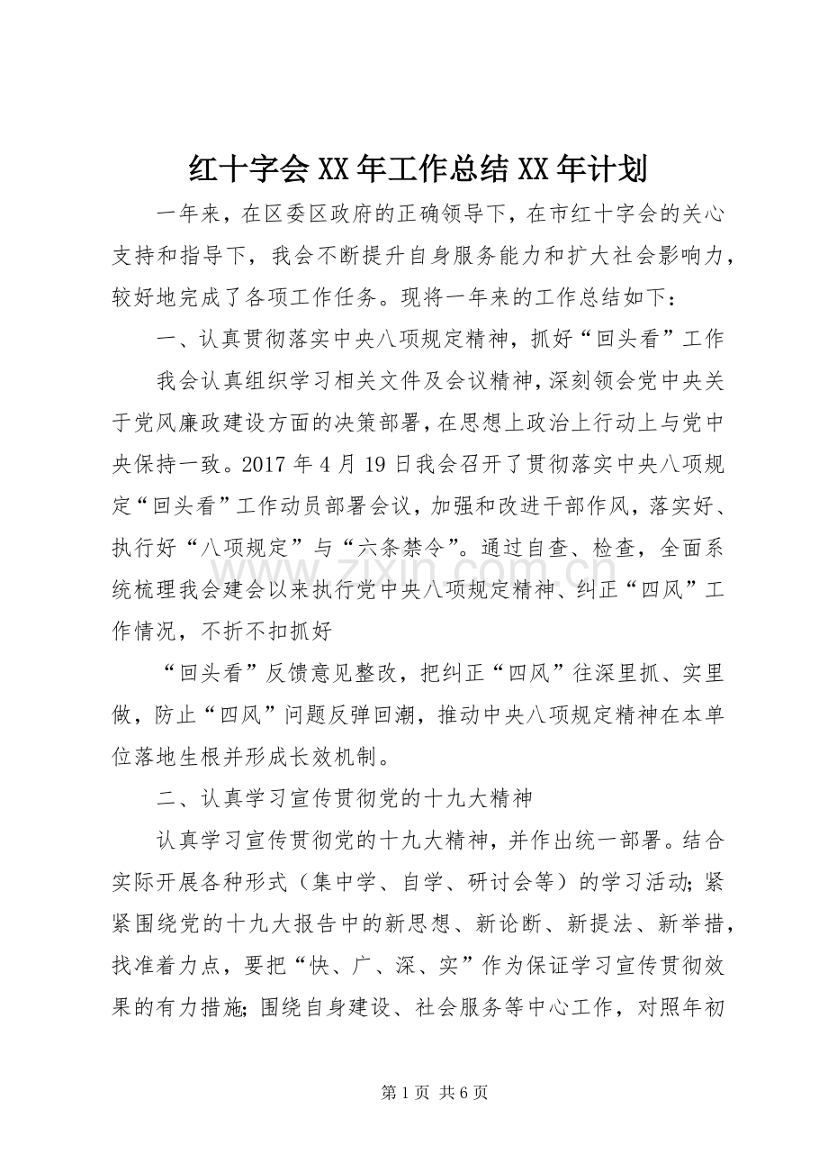 红十字会XX年工作总结XX年计划_1.docx_第1页