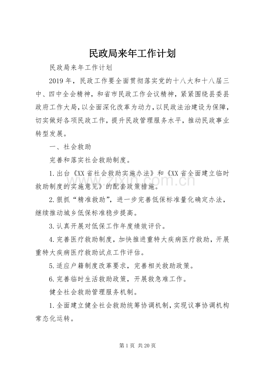 民政局来年工作计划 .docx_第1页