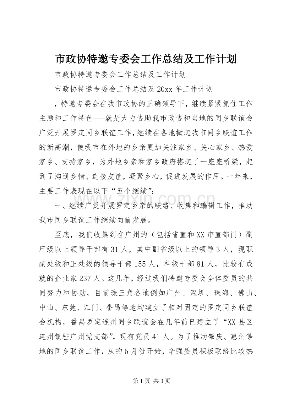 市政协特邀专委会工作总结及工作计划.docx_第1页