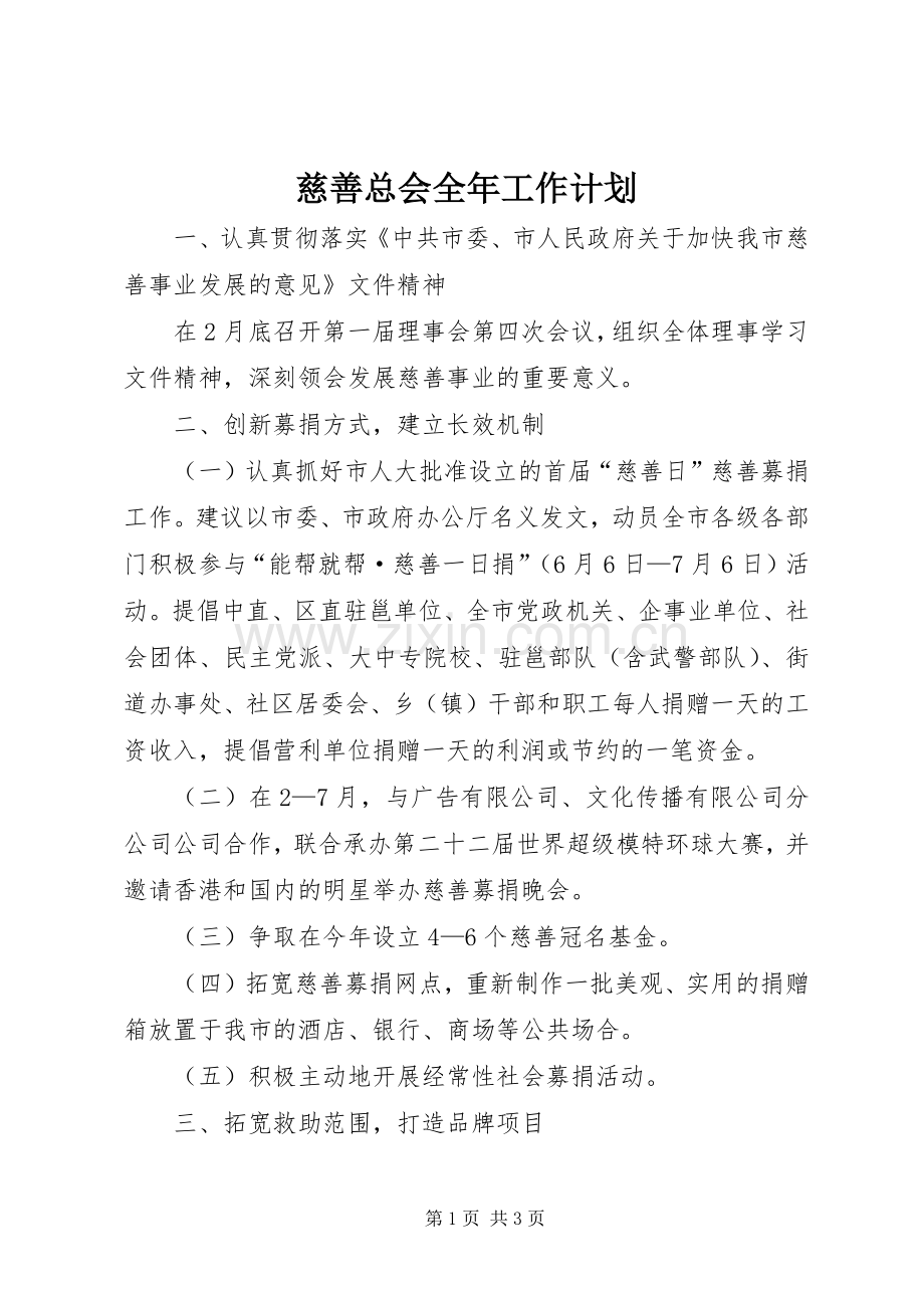 慈善总会全年工作计划.docx_第1页