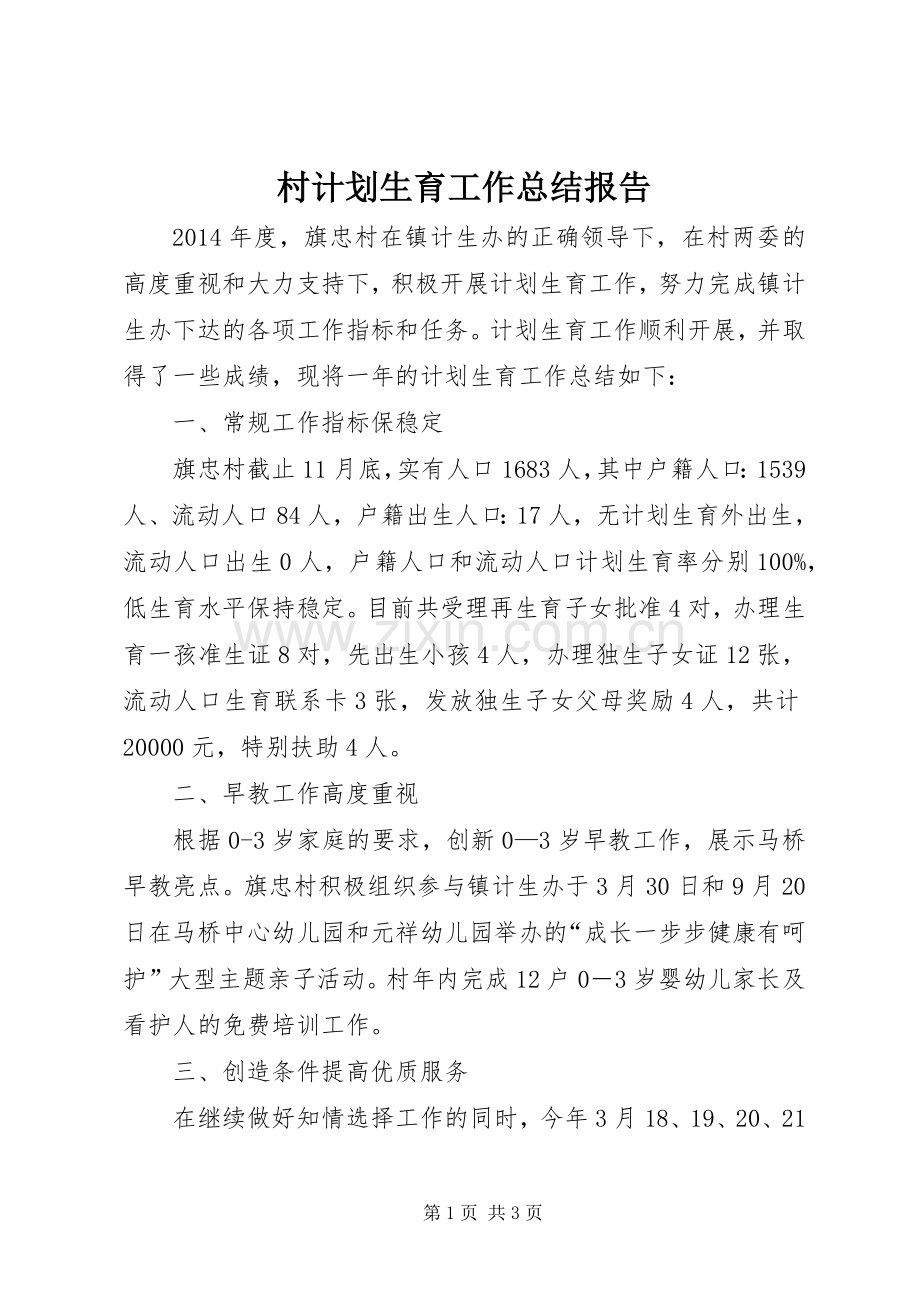 村计划生育工作总结报告.docx_第1页
