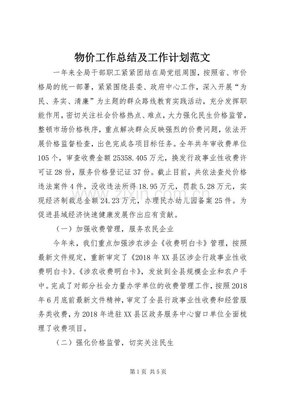 物价工作总结及工作计划范文.docx_第1页