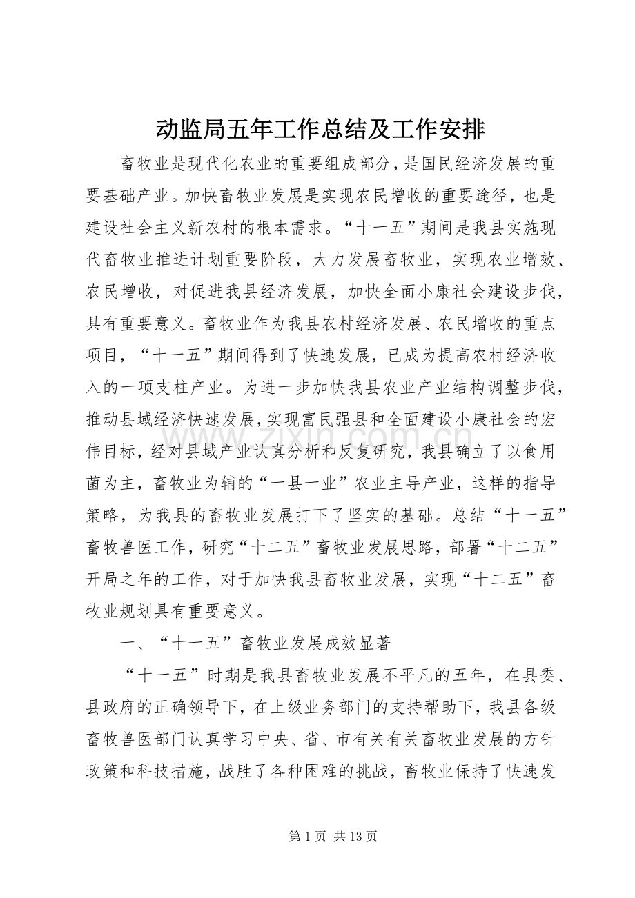 动监局五年工作总结及工作安排.docx_第1页