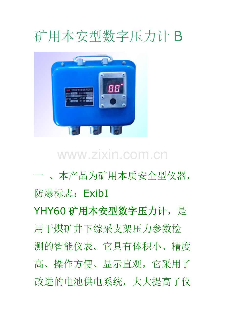 矿用本安型数字压力计B.doc_第1页