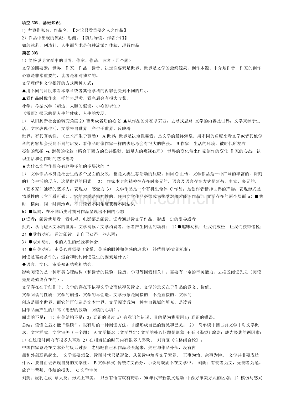 现代文学总结（供大家参考）.doc_第1页