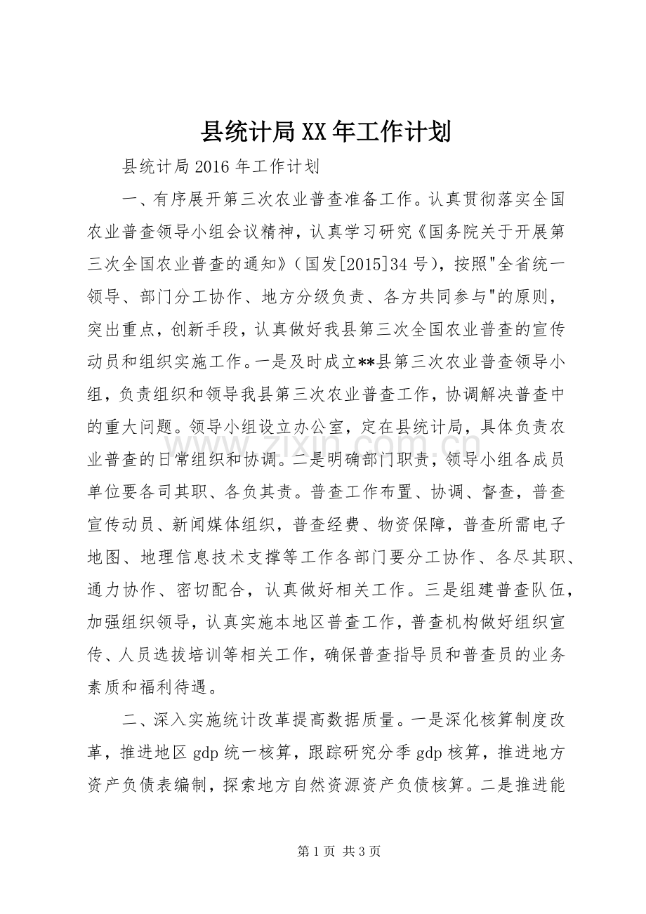 县统计局XX年工作计划.docx_第1页