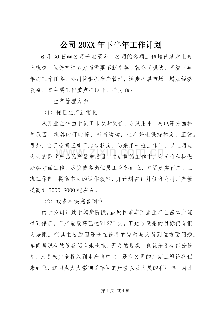 公司20XX年下半年工作计划.docx_第1页