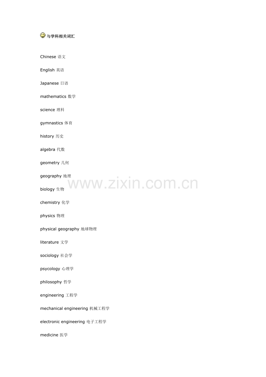 与学科相关词汇（英语学习）.doc_第1页
