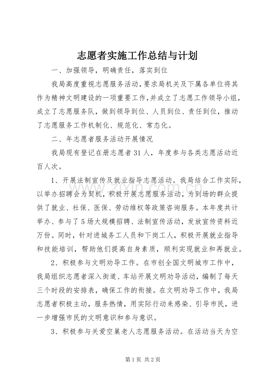 志愿者实施工作总结与计划.docx_第1页