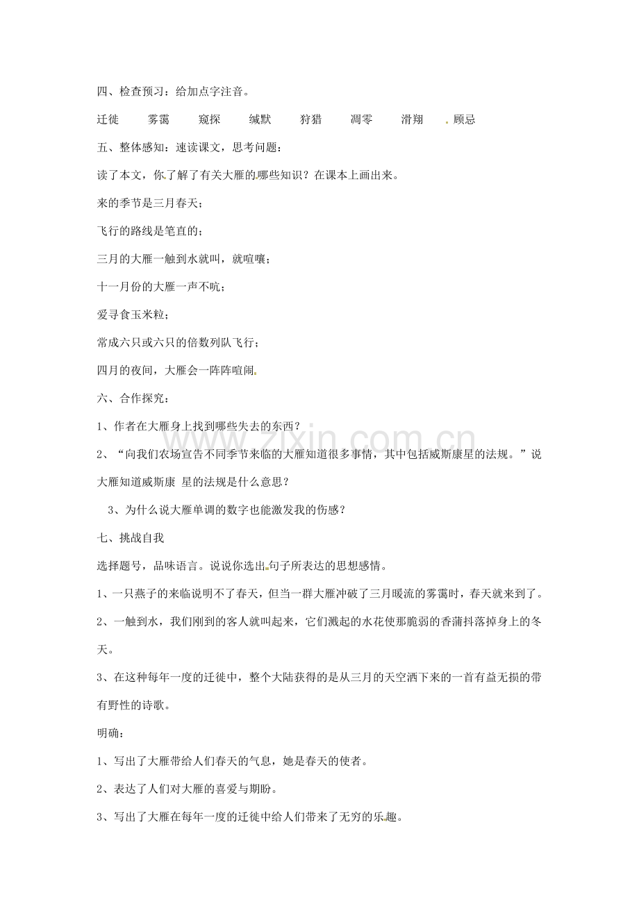 安徽省安庆市第九中学八年级语文下册 14.大雁归来教案 新人教版.doc_第2页
