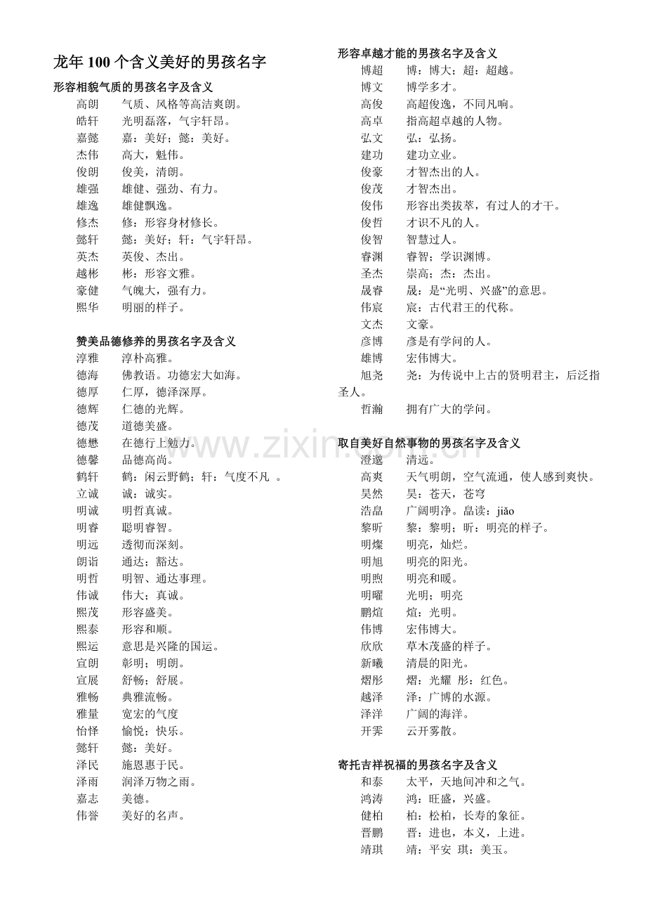 龙年100个含义美好的男孩名字.doc_第1页