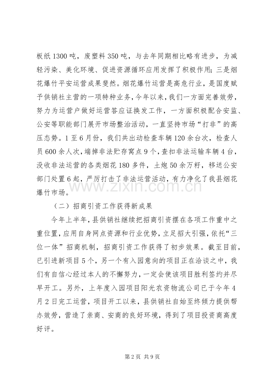 供销社系统上半年总结及下半年工作安排汇报.docx_第2页