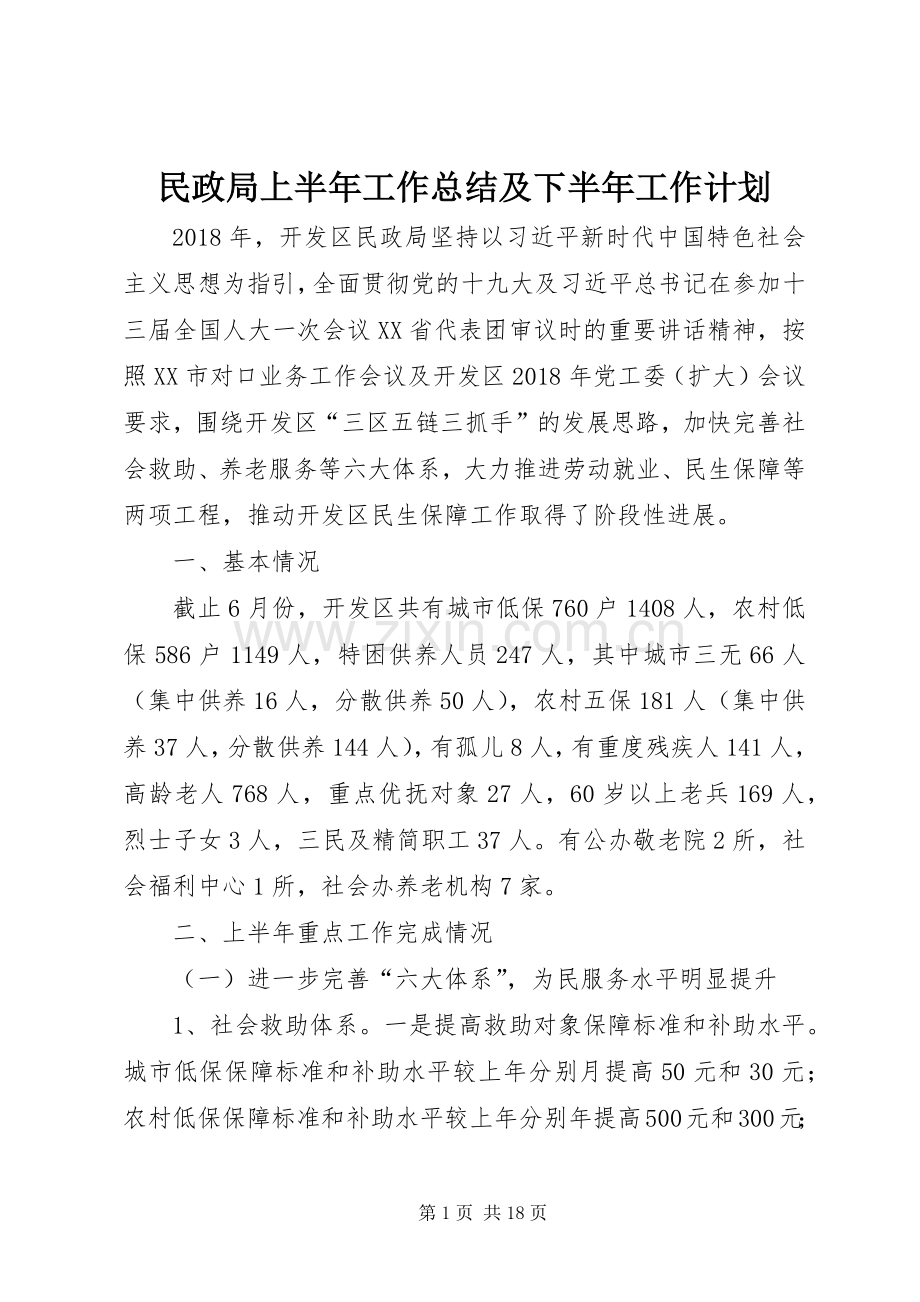 民政局上半年工作总结及下半年工作计划 .docx_第1页
