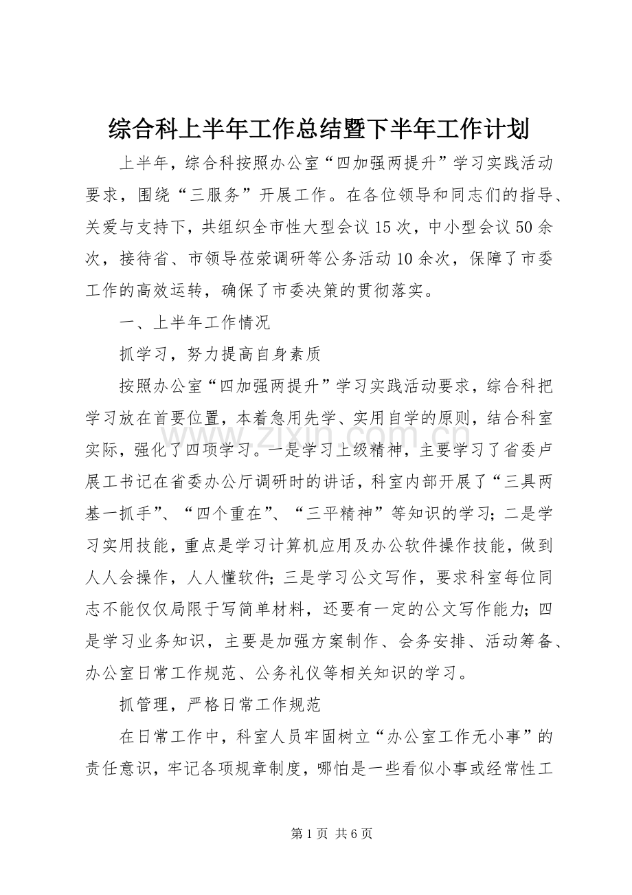综合科上半年工作总结暨下半年工作计划.docx_第1页