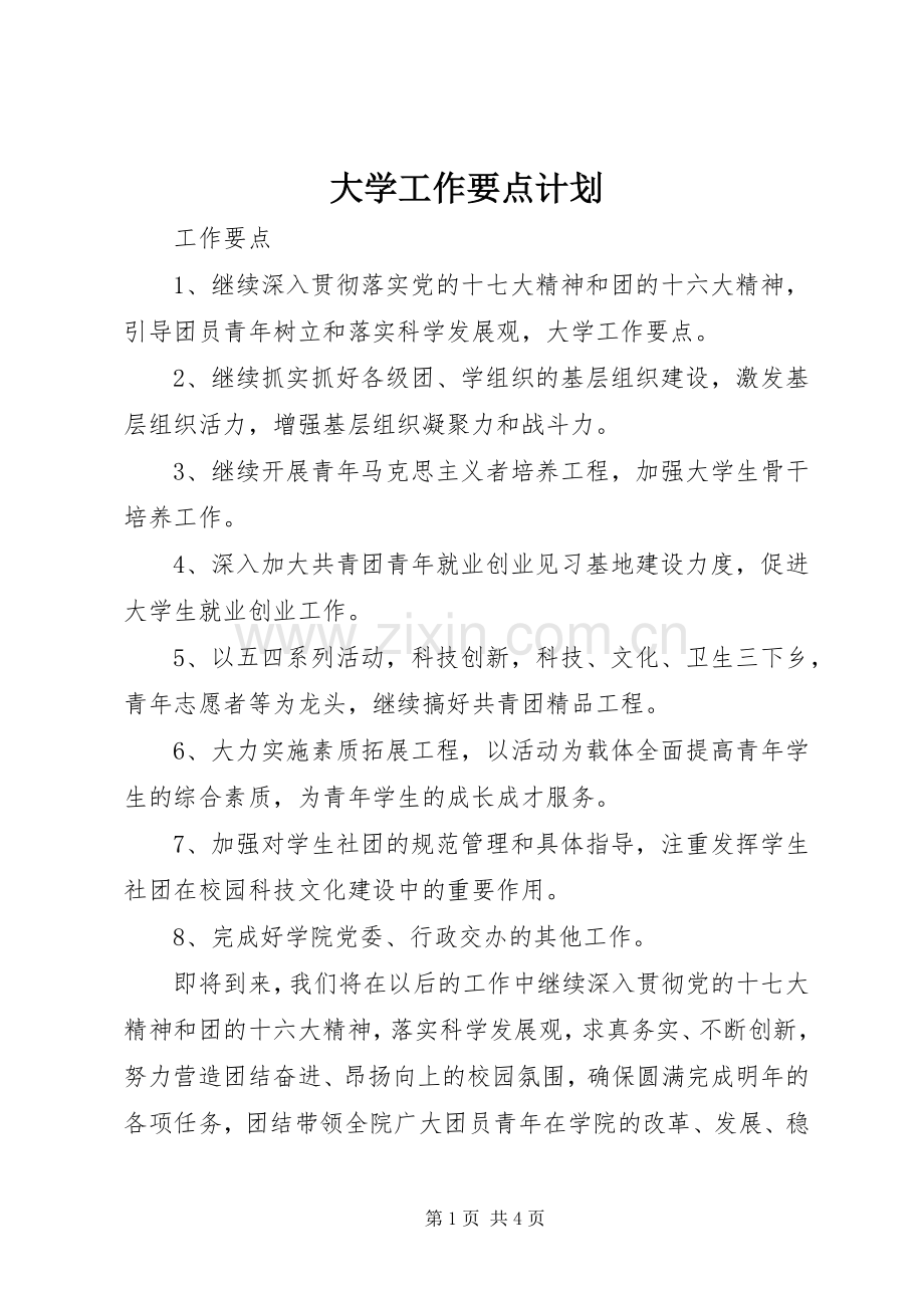 大学工作要点计划.docx_第1页
