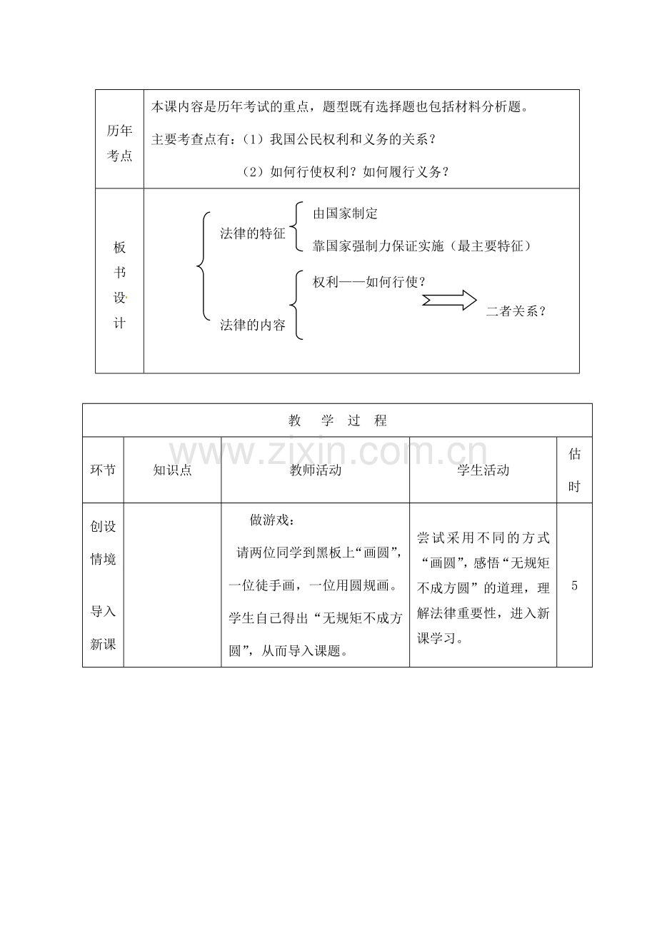 山东省临沭县第三初级中学八年级政治上册《法律规定公民的权利和义务》教案一 人教新课标版.doc_第2页