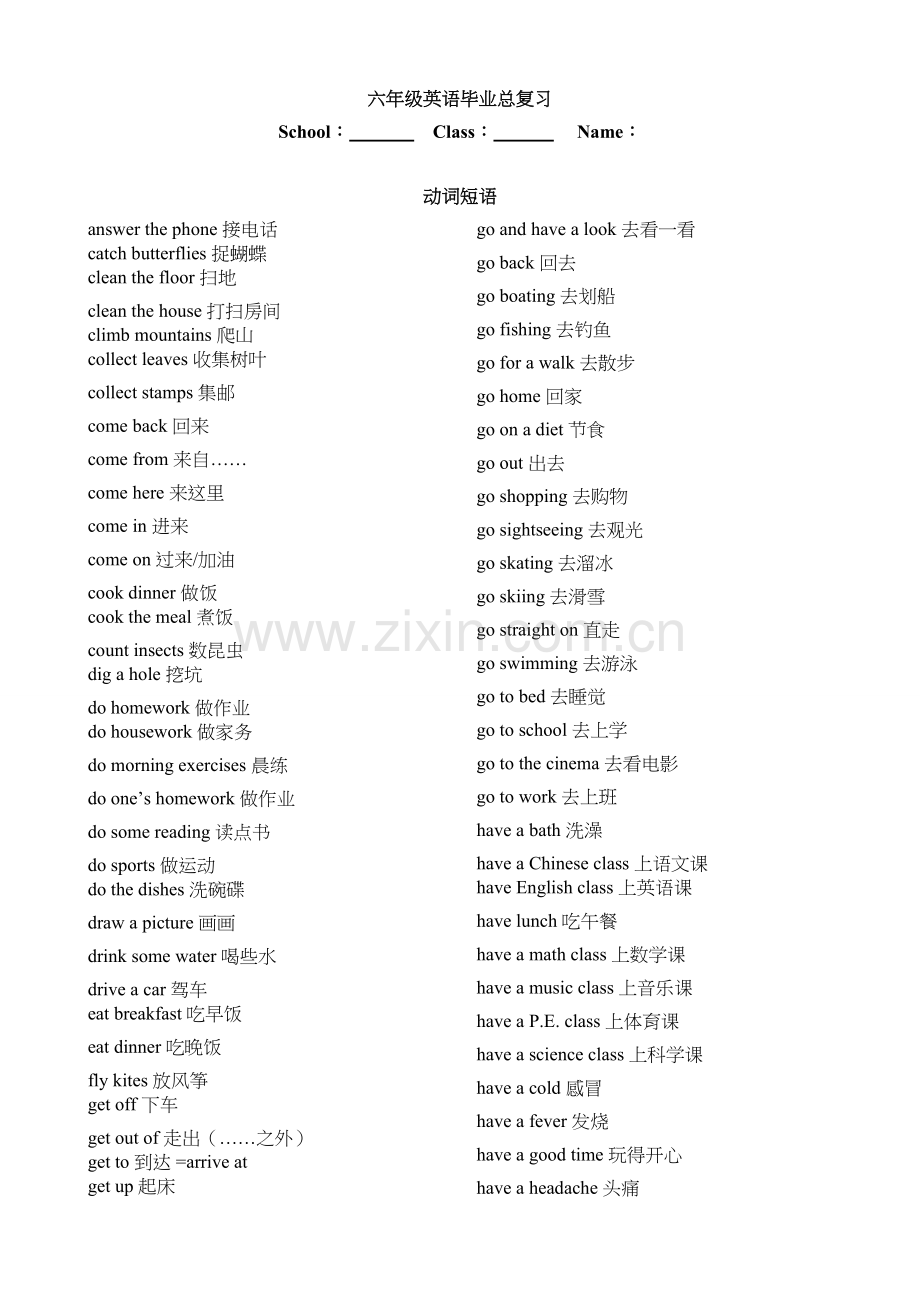 小学英语动词和介词短语.doc_第1页