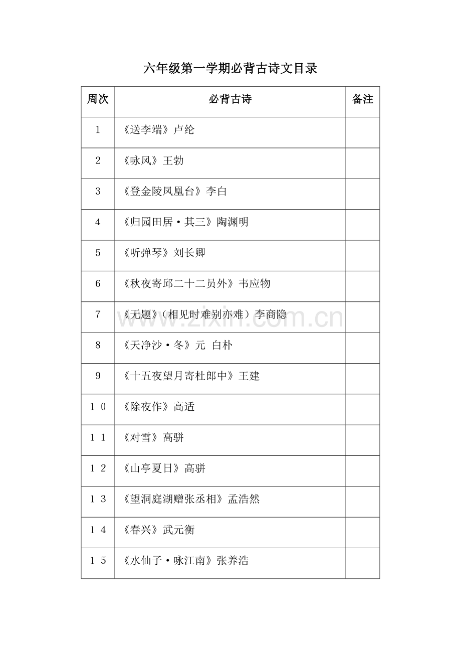 人教版2018新版六年级上学期必背古诗.doc_第1页