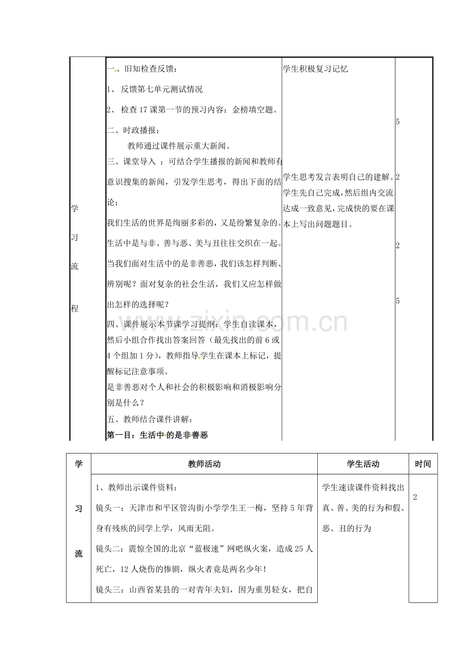 山东省邹平县实验中学七年级政治下册 第17课 生活中有是非善恶教案 北师大版.doc_第2页