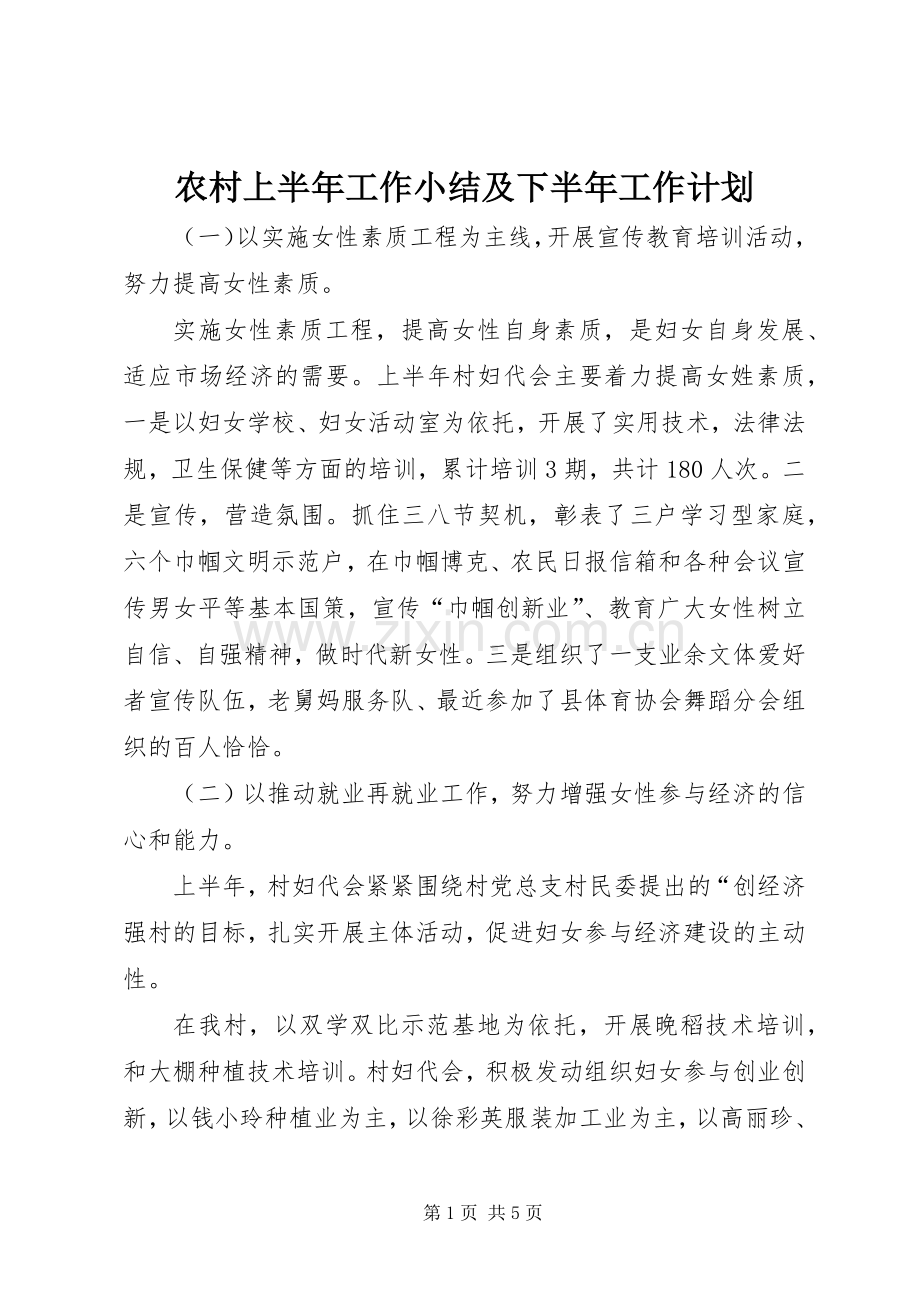农村上半年工作小结及下半年工作计划 .docx_第1页