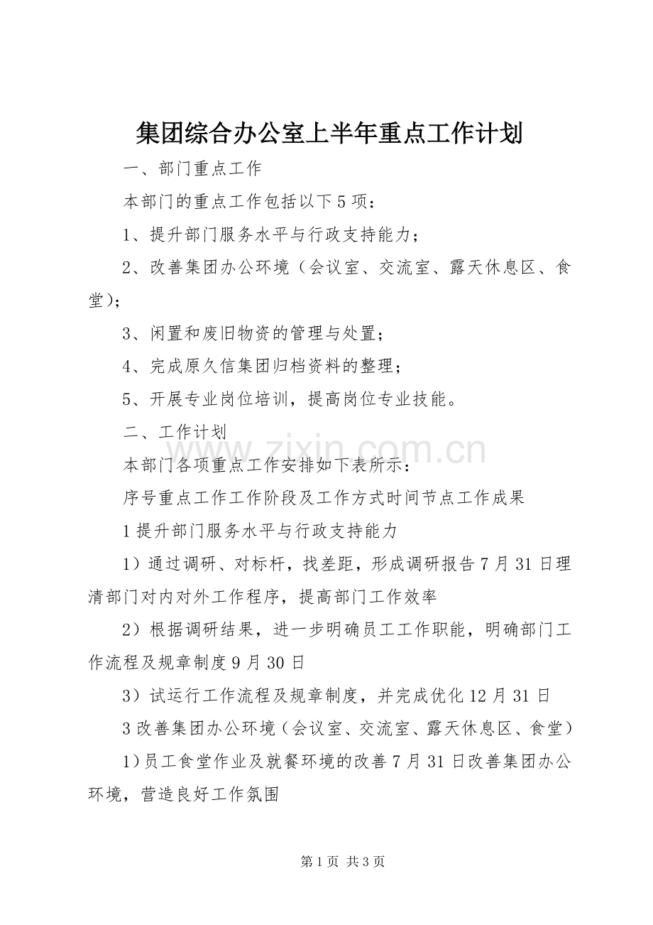 集团综合办公室上半年重点工作计划.docx_第1页